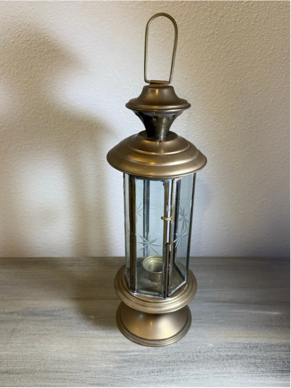 Vintage Brass French Wedding Procession Lantern Etched Starburst Glass Candle